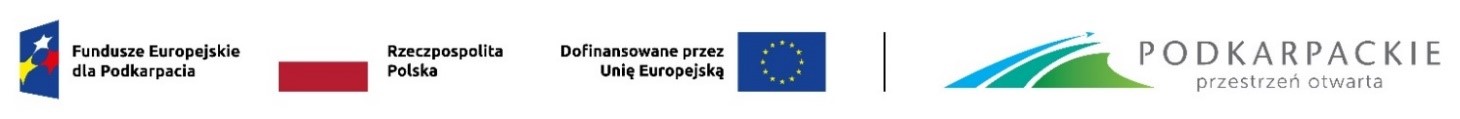 Znak Funduszy Europejskich, Znak barw Rzeczypospolitej Polskiej, Znak Unii Europejskiej , Znak marki Podkarpackie